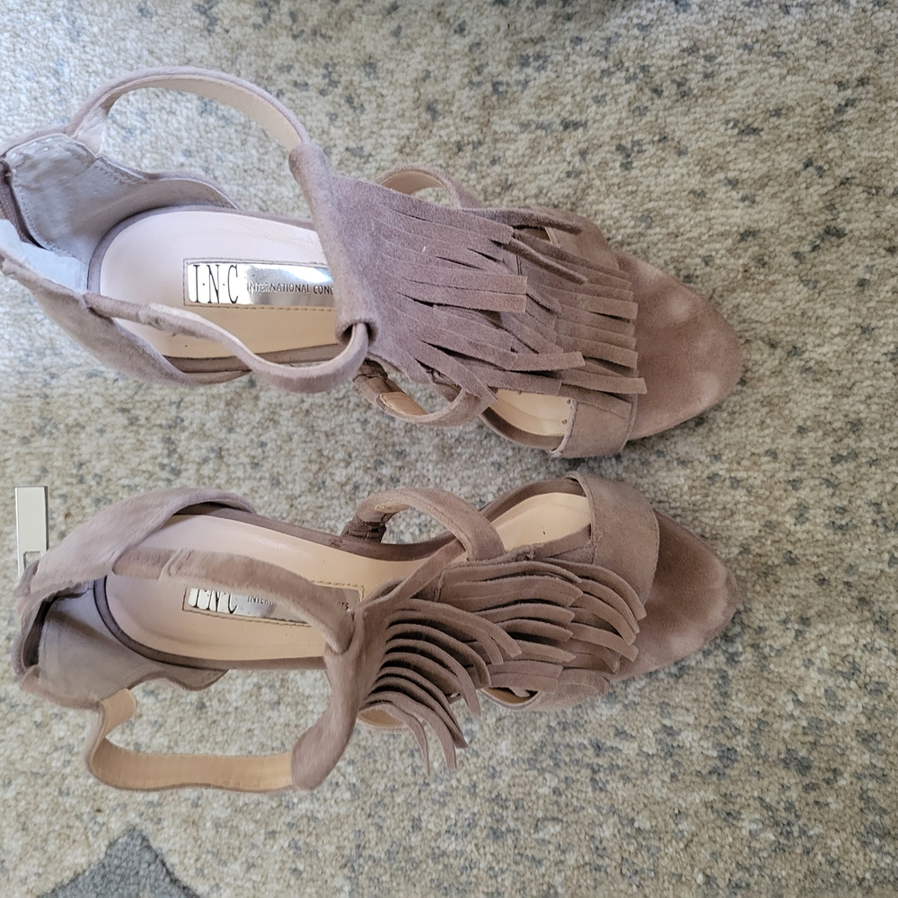 INC International Concepts Women's Fringe Suede Sandals - Tan